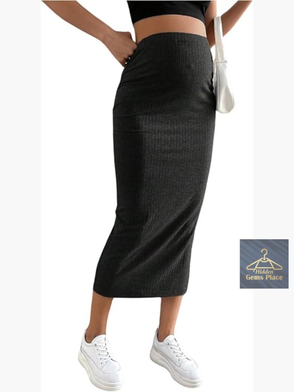 Maternity Skirt High Waist Rib Knit Pencil Long Split Maternity Wear